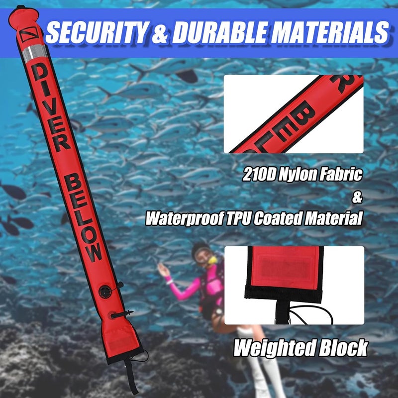 JUSTOOP Store 5ft Surface Marker Buoy Set, Inflatable Scuba Signal Tube with Reflective Strip, Scuba Diving Open Bottom Float (SMB) for Underwater Diving Snorkeling with 100ft Diving Spool Reel and Clip - Image 2